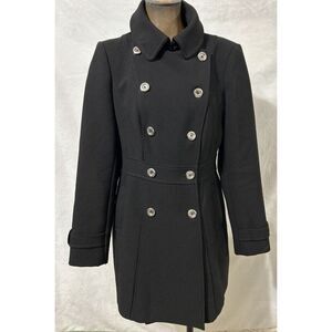 WHBM Double Breasted Military Style Coat Size Small Black Classic Elegant